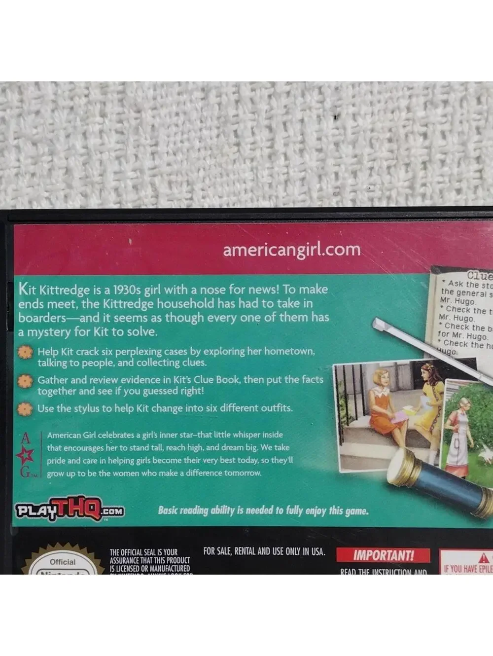 Nintendo DS American Girl Kit Mystery Challenge Game With Instructions Mystery